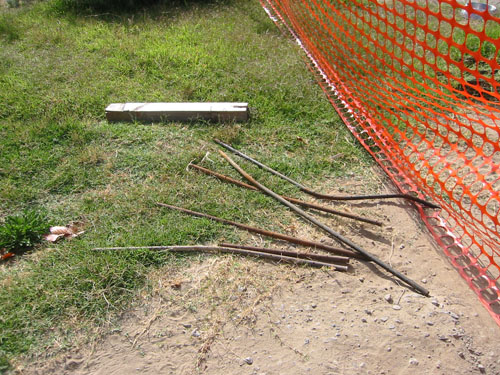 Contractor A's important steel stakes.  We suspect this is the closest he gets to anything long and hard that isn't made of silicone.