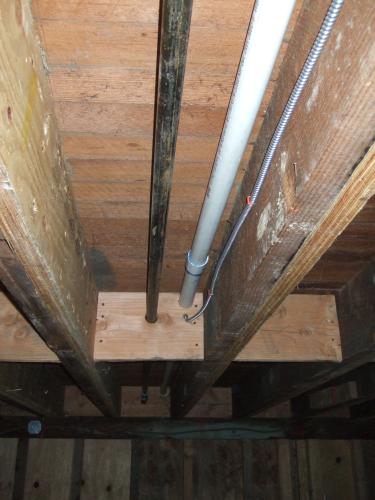 pipe running through the joist bay