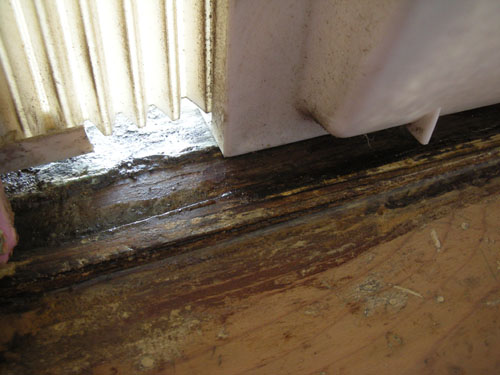 Repairing the wood on the window sill