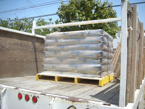 Palletload of concrete in the truck