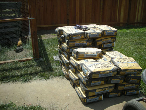 Concrete hauled to the back yard