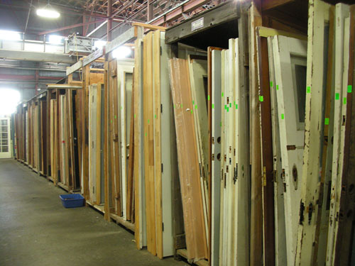 Aisle full of doors at Urban Ore