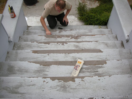 Stairs with peeling paint