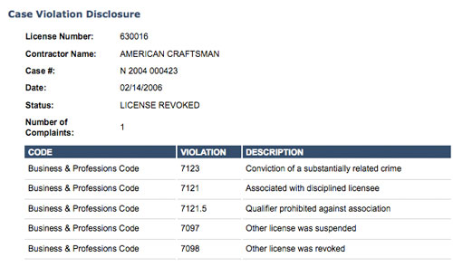 American Craftsman revoked license
