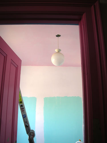 Ceiling with pink woodwork