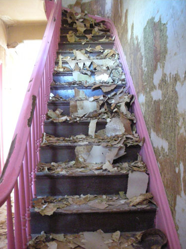 Debris pile on the stairs