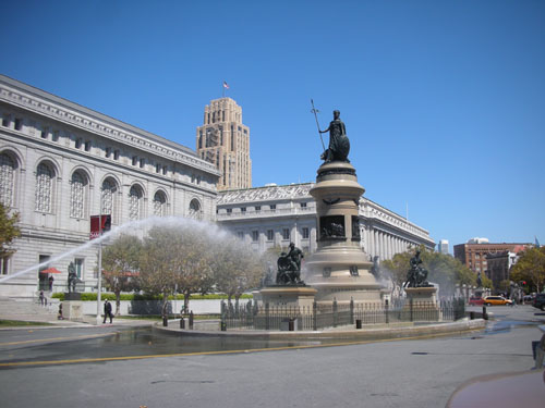 Cleaning the statue