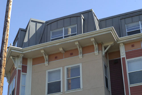 Mansard roof on modern development