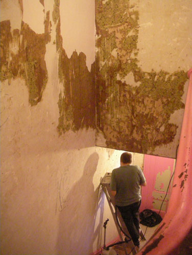 The last bits of wallpaper in the stairwell