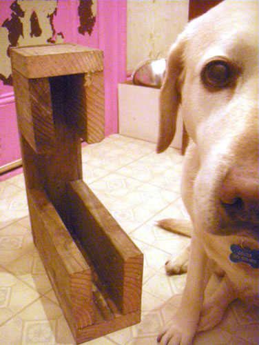 Goldie demonstrates the stair block's construction