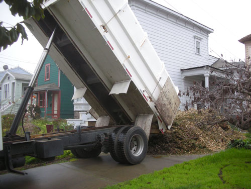 Dumping the wood chips