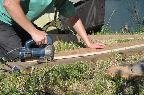 Cutting out a sample joist using out template