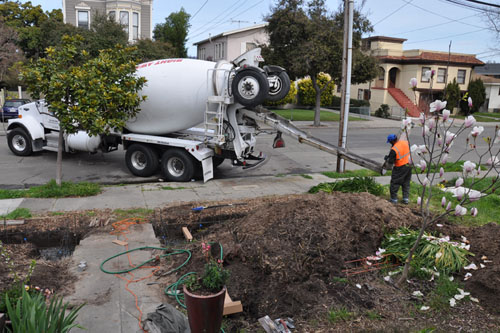 Concrete truck arrives