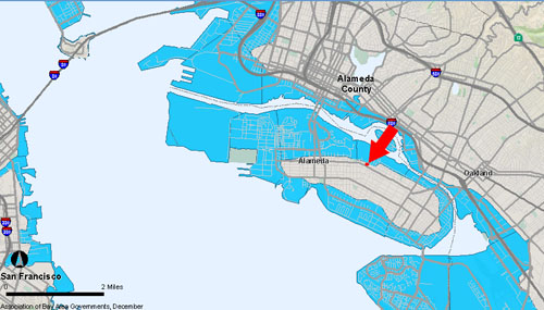 Tsunami evacuation map for Alameda (partial)