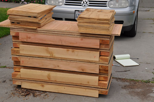 Stacked up forms drying