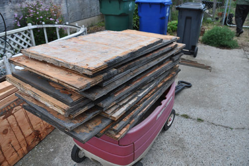 Pile of stripped plywood