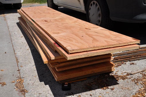 Stack of cut plywood