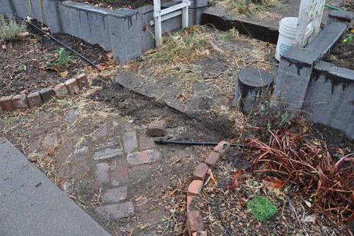 Digging the irrigation into the sidewalk