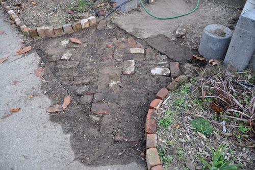 Irrigation pipe installed and bricks relaid