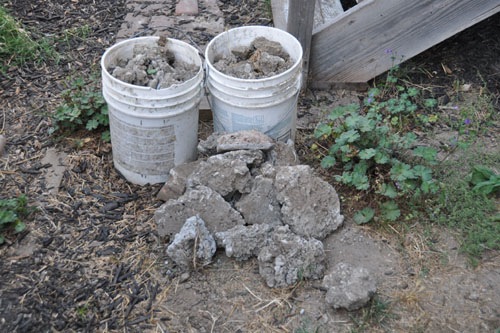 Concrete chunks dug out of a hole