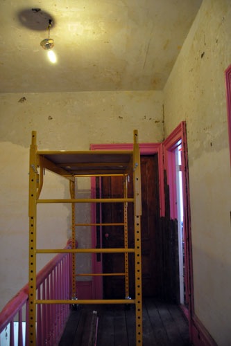The scaffolding in the upstairs hallway
