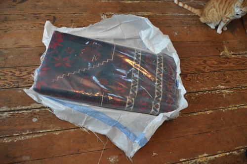 The rug folded up