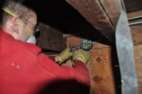 Removing the wiring through the joist