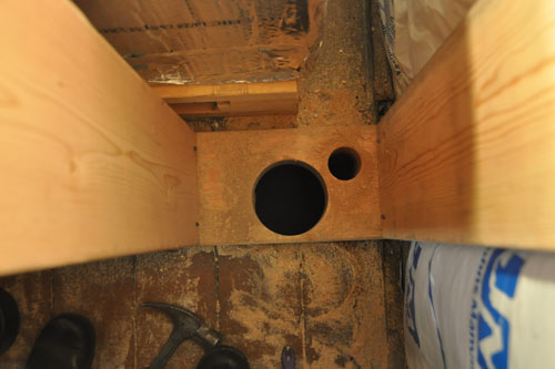 Holes for the main drain and vent stacks