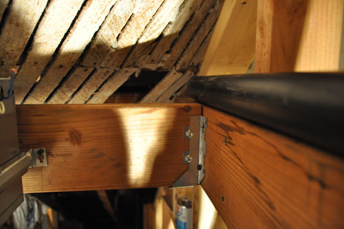 Along the top of the ceiling joists