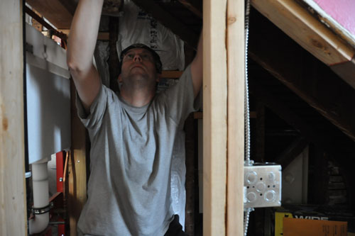 Installing the light in the little closet