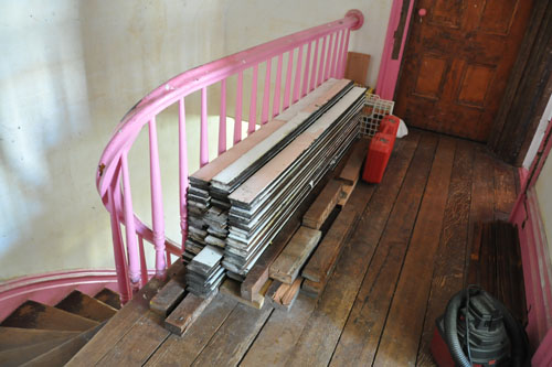 Wood panels stacked for stripping