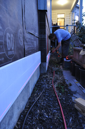 Using the laser level to align the boards