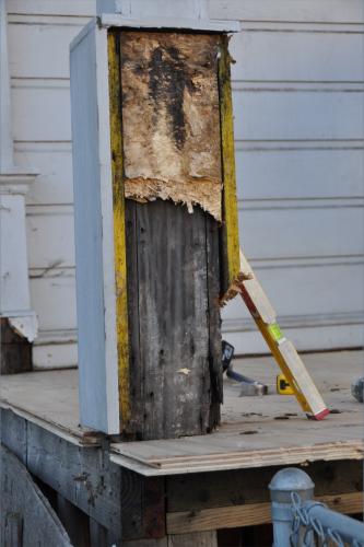 particle board inside a column base