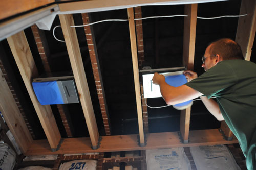 Putting transfer paper on the ceiling lights