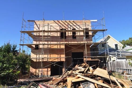 Sheathing on the back of the house