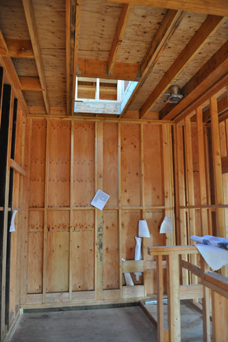 Back bathroom with skylight