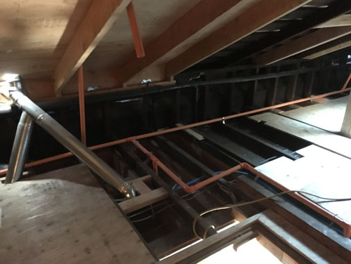 Sprinkler pipes in the attic