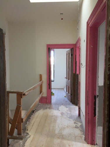 Upstairs hall with skylight