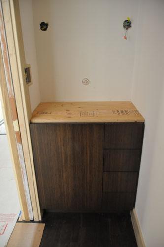 Powder room vanity in place